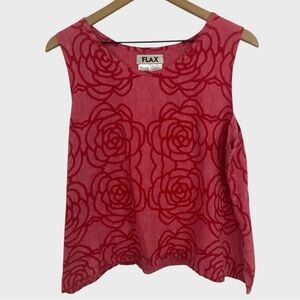 FLAX Pink Red Floral Linen Tank Top Size Medium